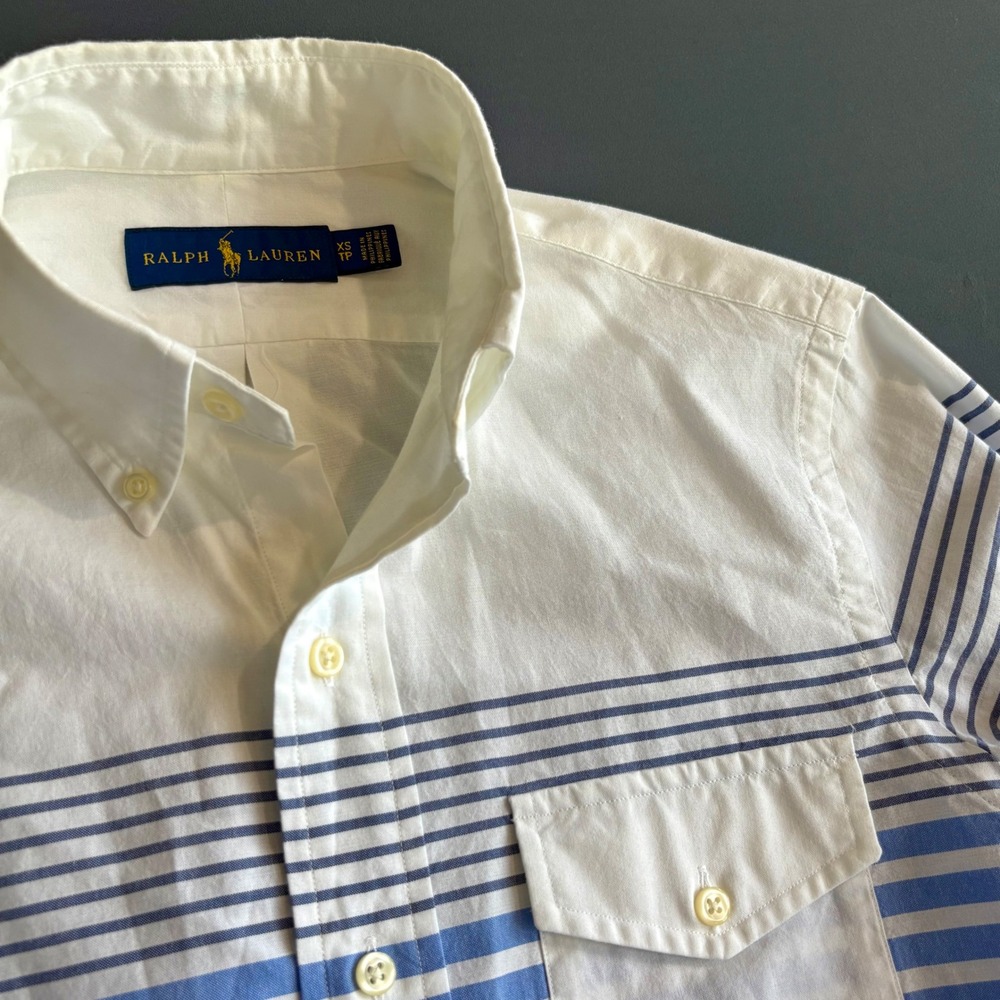 Ralph Lauren Oxford Shirt Striped Button Down - Rare- White Blue Mens XS